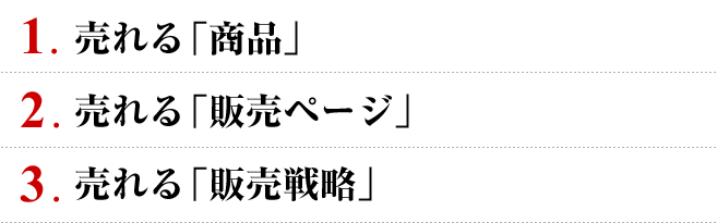 1．売れる「商品」2．売れる「販売ページ」3．売れる「販売戦略」